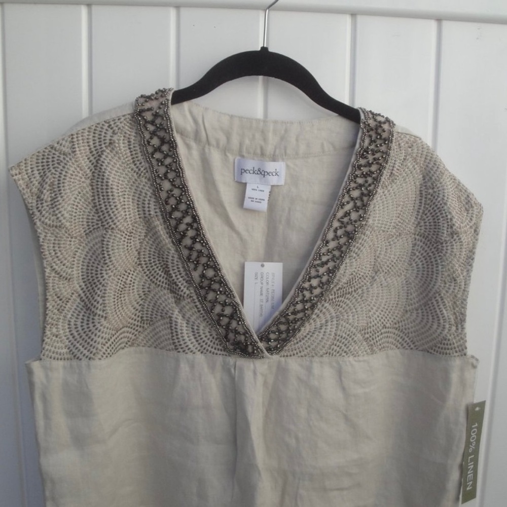 Peck & Peck Sleeveless Linen Beaded Detail NEW with tags Large